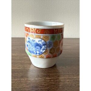 Vtg Japanese Imari Foo Dog Lion Hand Painted Porcelain Cup Tea Sake